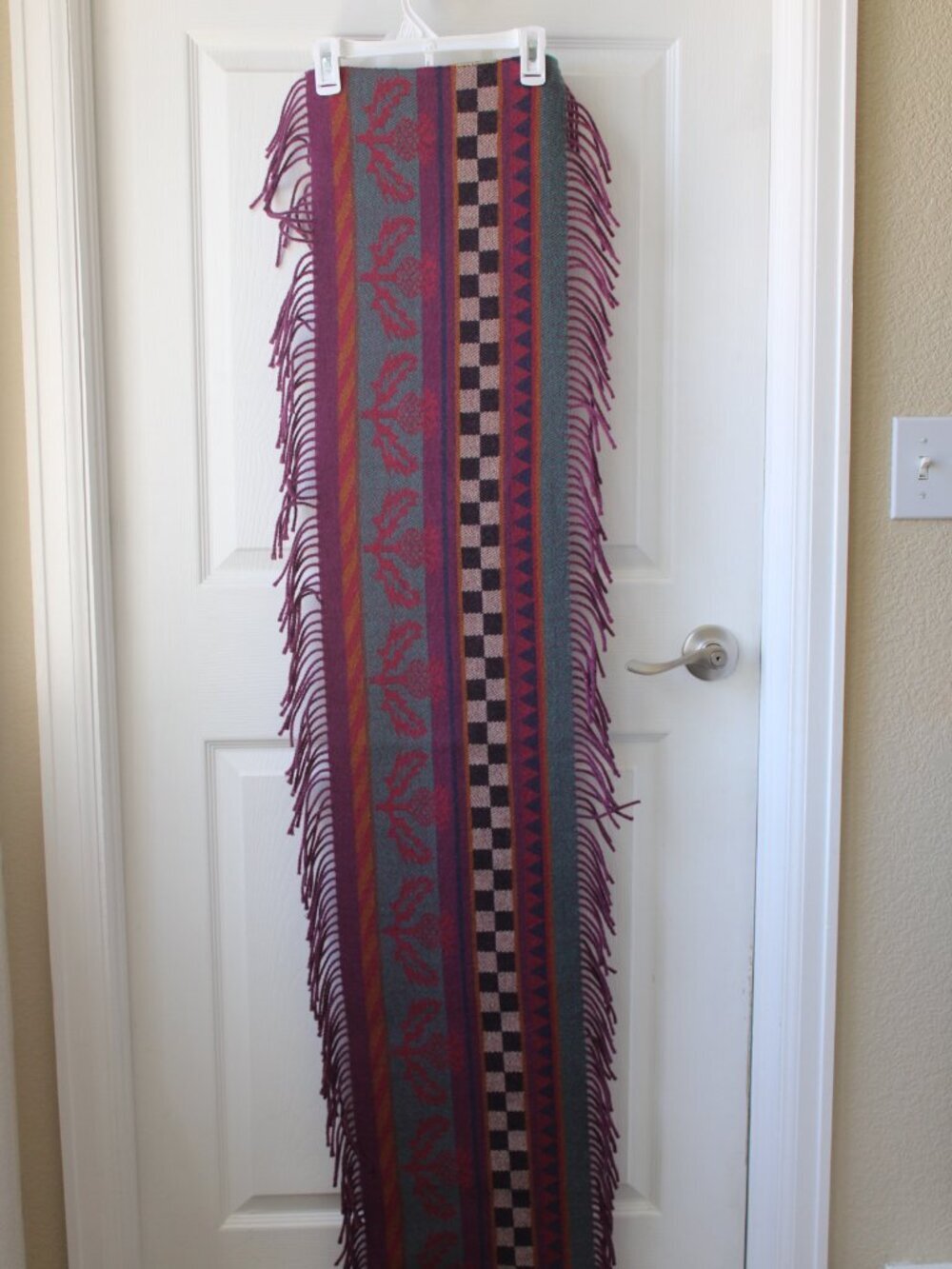 Mackenzie-Childs HIGHLY RARE, Wool fringed Checkered and Thistle Table Runner